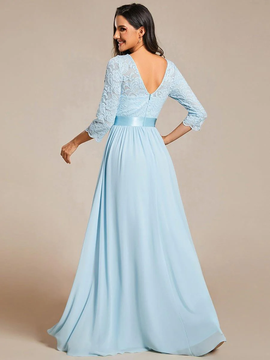ever FAUN|Elegant Round Neck A Line See-Through Lace Bridesmaid Dress - Image 109