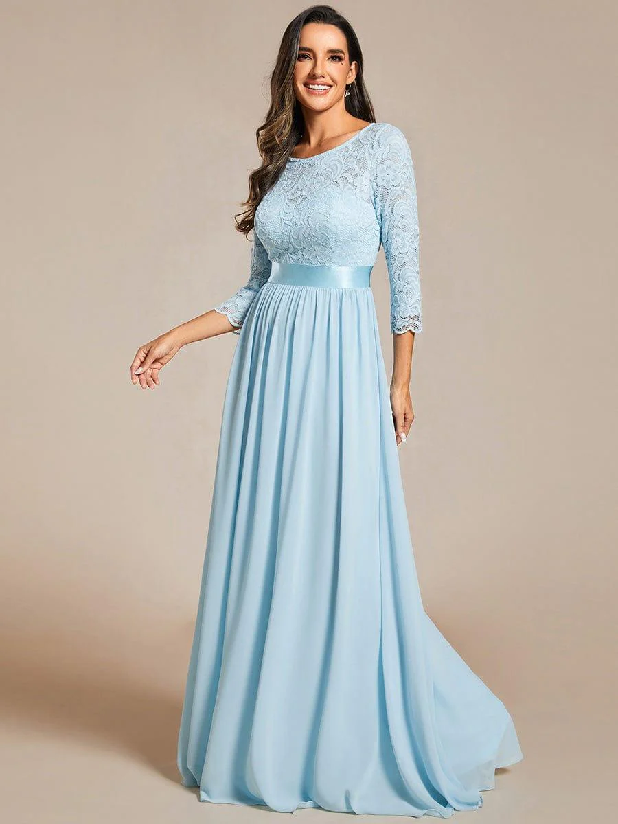 ever FAUN|Elegant Round Neck A Line See-Through Lace Bridesmaid Dress - Image 110