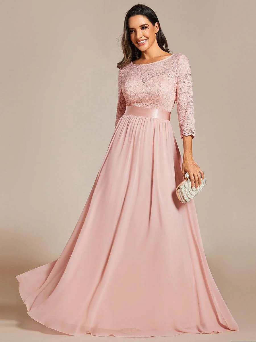 ever FAUN|Elegant Round Neck A Line See-Through Lace Bridesmaid Dress - Image 118