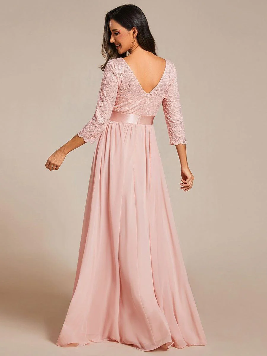 ever FAUN|Elegant Round Neck A Line See-Through Lace Bridesmaid Dress - Image 119