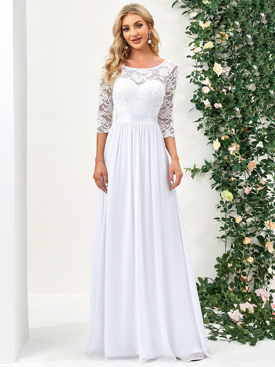 ever FAUN|See-Through Floor Length Lace Bridesmaid Dress with Half Sleeve - Image 11