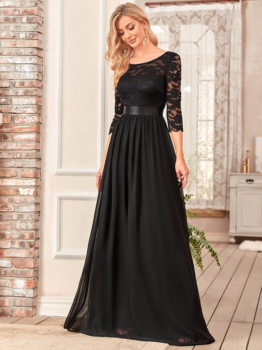 ever FAUN|See-Through Floor Length Lace Bridesmaid Dress with Half Sleeve - Image 26