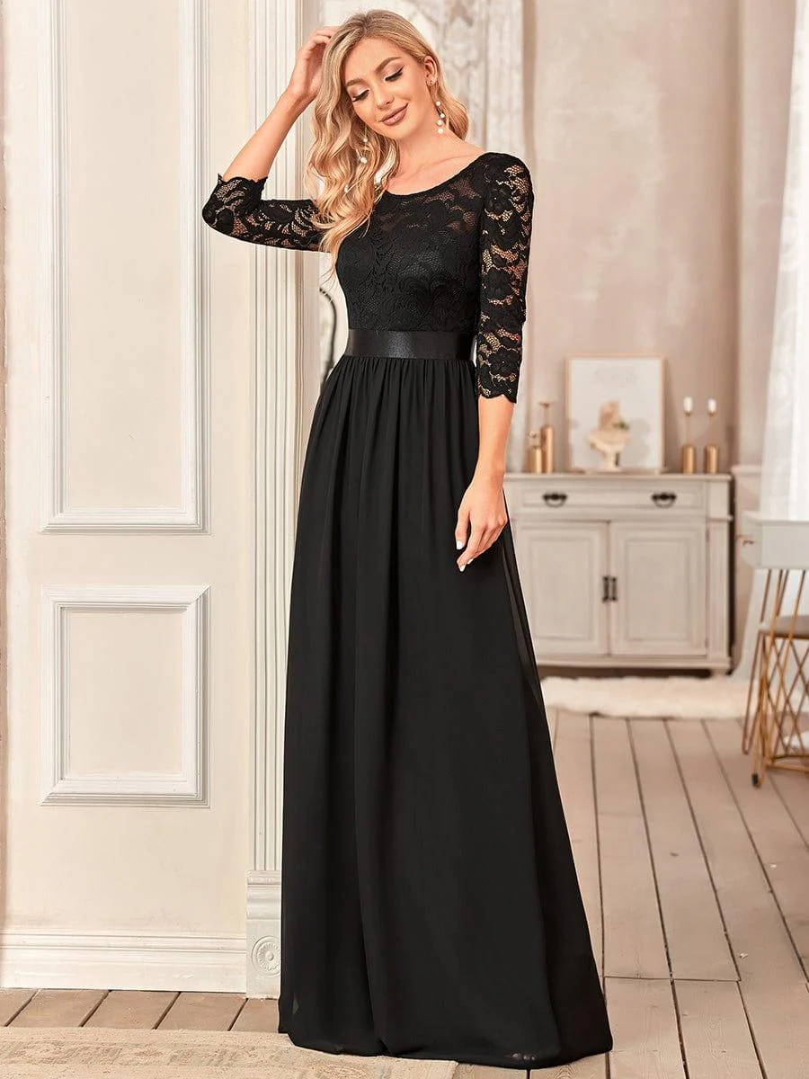 ever FAUN|See-Through Floor Length Lace Bridesmaid Dress with Half Sleeve - Image 27
