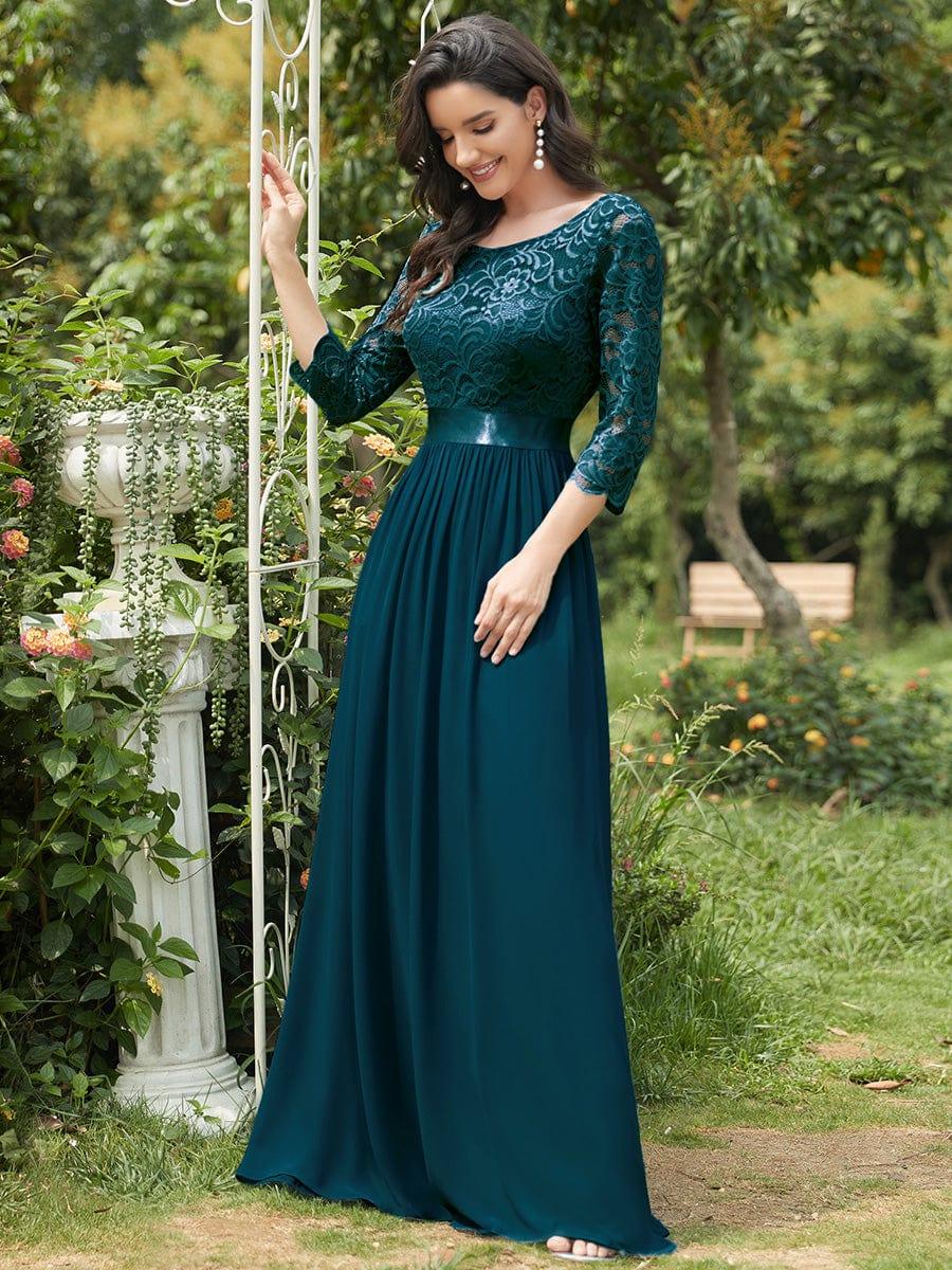 ever FAUN|See-Through Floor Length Lace Bridesmaid Dress with Half Sleeve - Image 33