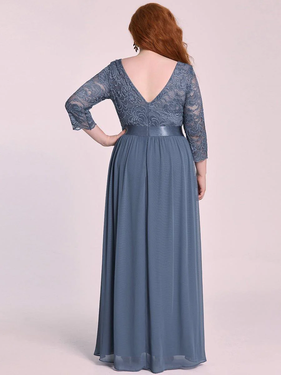 ever FAUN|See-Through Floor Length Lace Bridesmaid Dress with Half Sleeve - Image 41