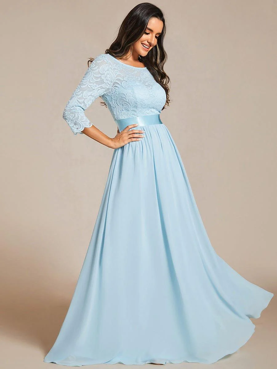 ever FAUN|See-Through Floor Length Lace Bridesmaid Dress with Half Sleeve - Image 45