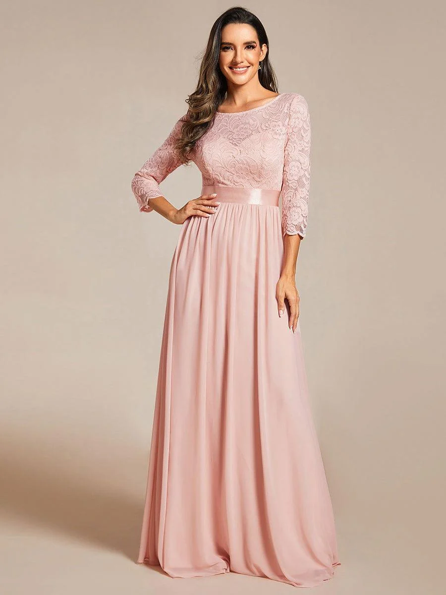 ever FAUN|See-Through Floor Length Lace Bridesmaid Dress with Half Sleeve - Image 53