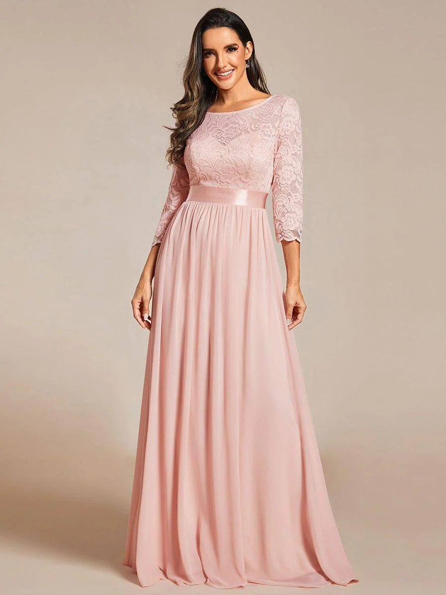 ever FAUN|See-Through Floor Length Lace Bridesmaid Dress with Half Sleeve - Image 54