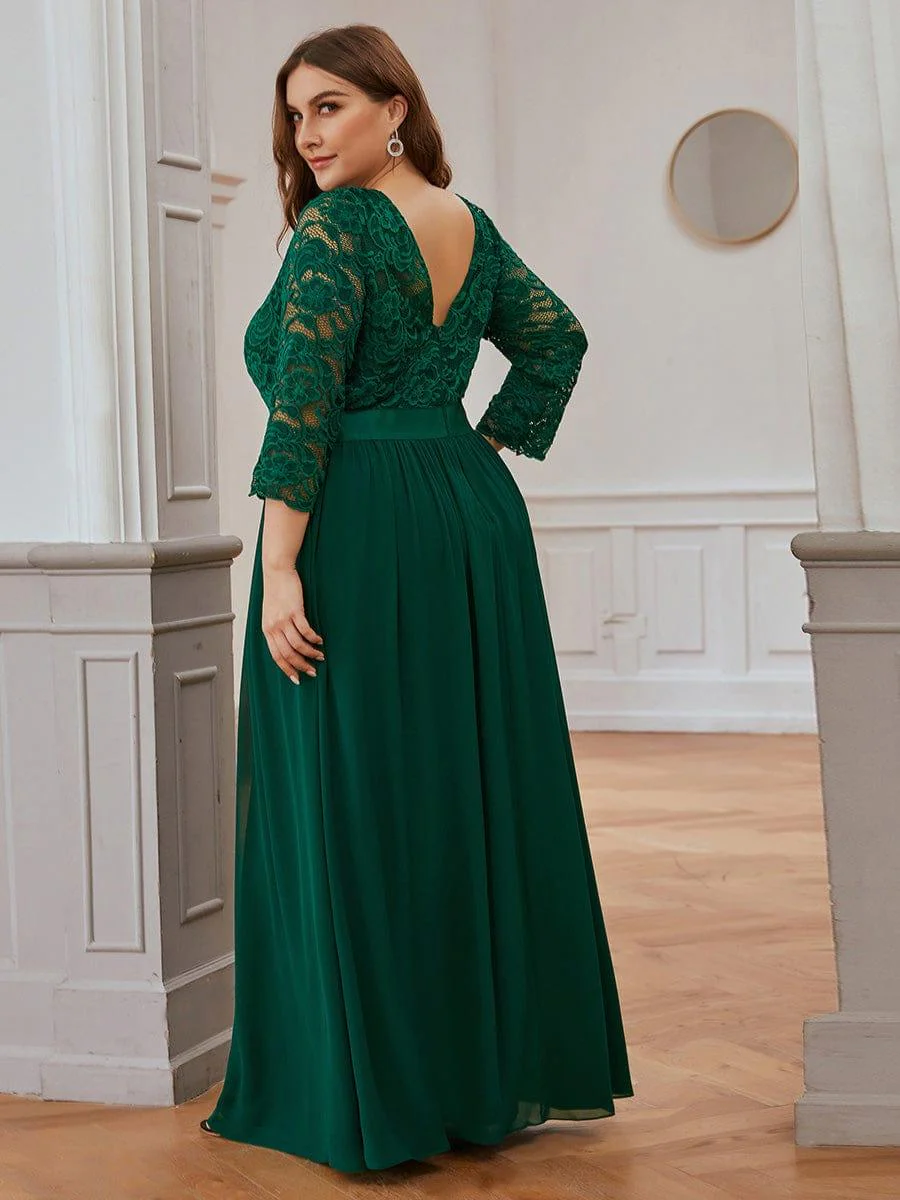 ever FAUN|See-Through Floor Length Lace Bridesmaid Dress with Half Sleeve - Image 9