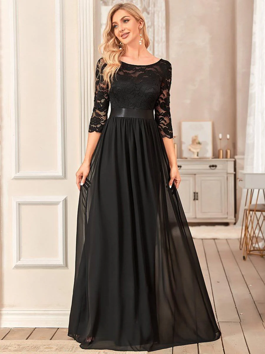 ever FAUN|Elegant Round Neck A Line See-Through Lace Bridesmaid Dress - Image 20