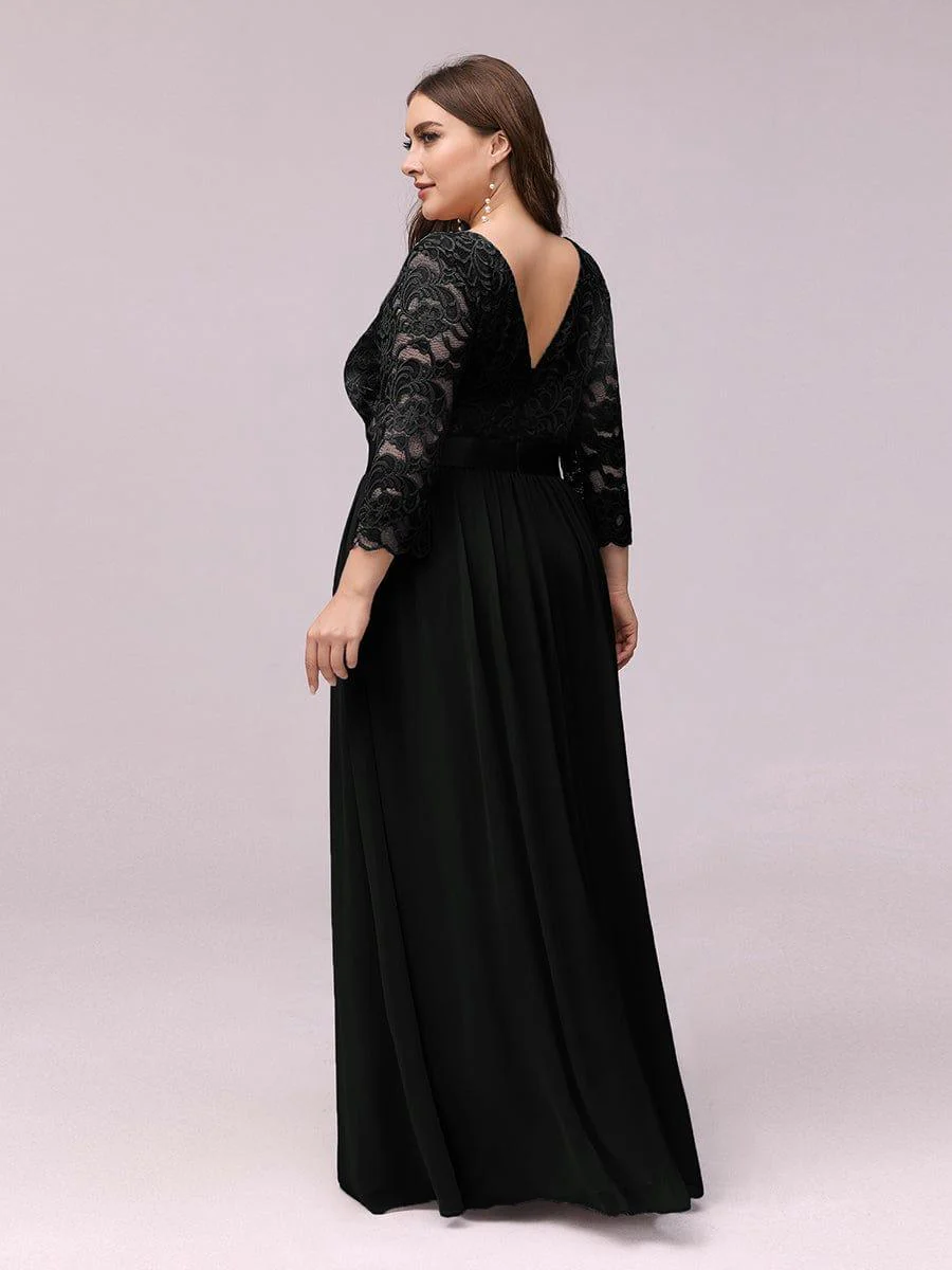 ever FAUN|Elegant Round Neck A Line See-Through Lace Bridesmaid Dress - Image 25