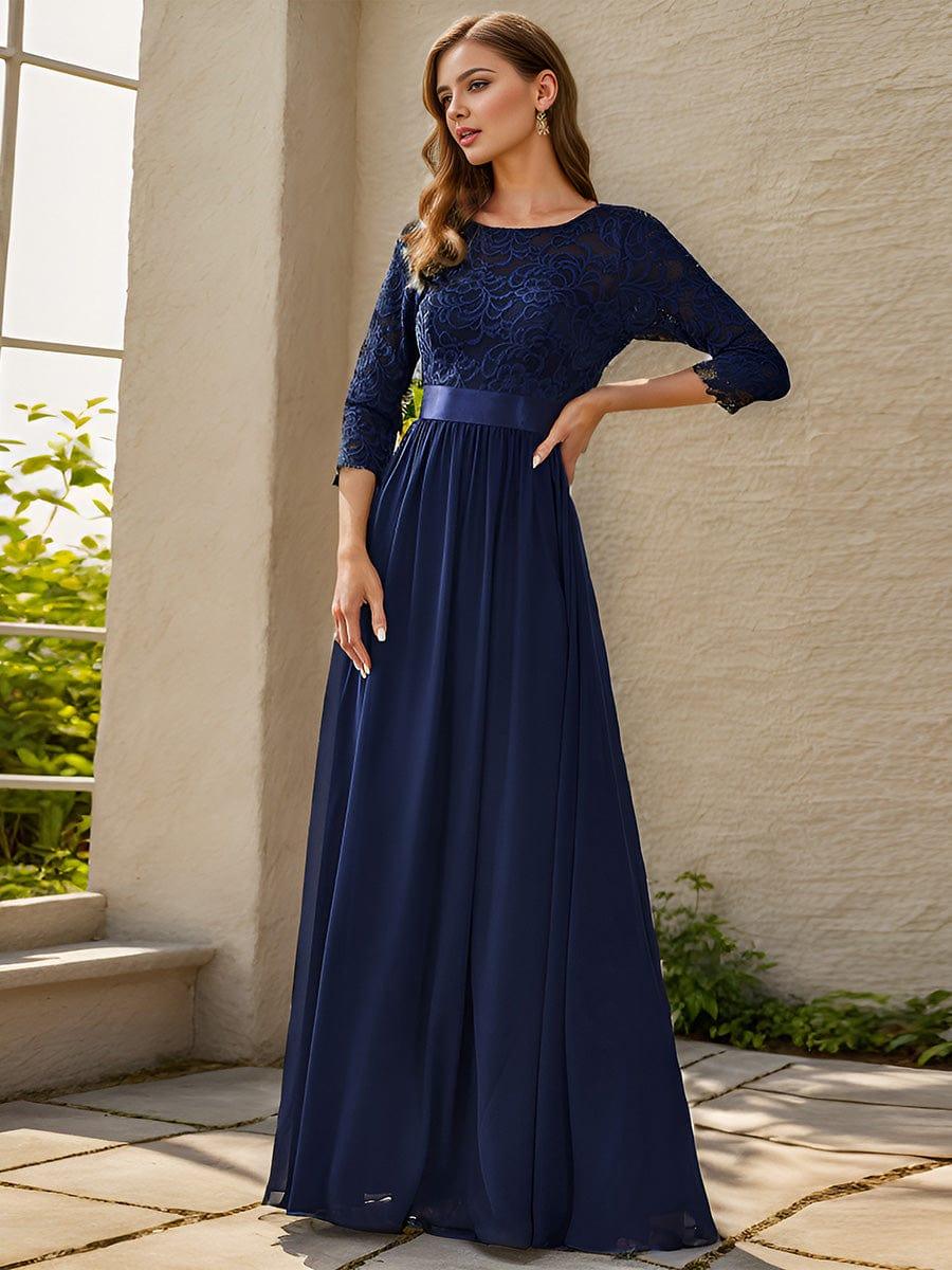 ever FAUN|Elegant Round Neck A Line See-Through Lace Bridesmaid Dress - Image 26