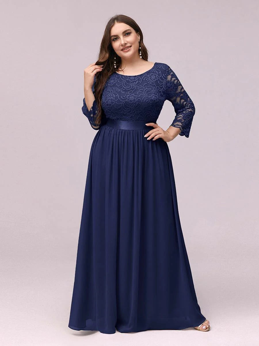ever FAUN|Elegant Round Neck A Line See-Through Lace Bridesmaid Dress - Image 32