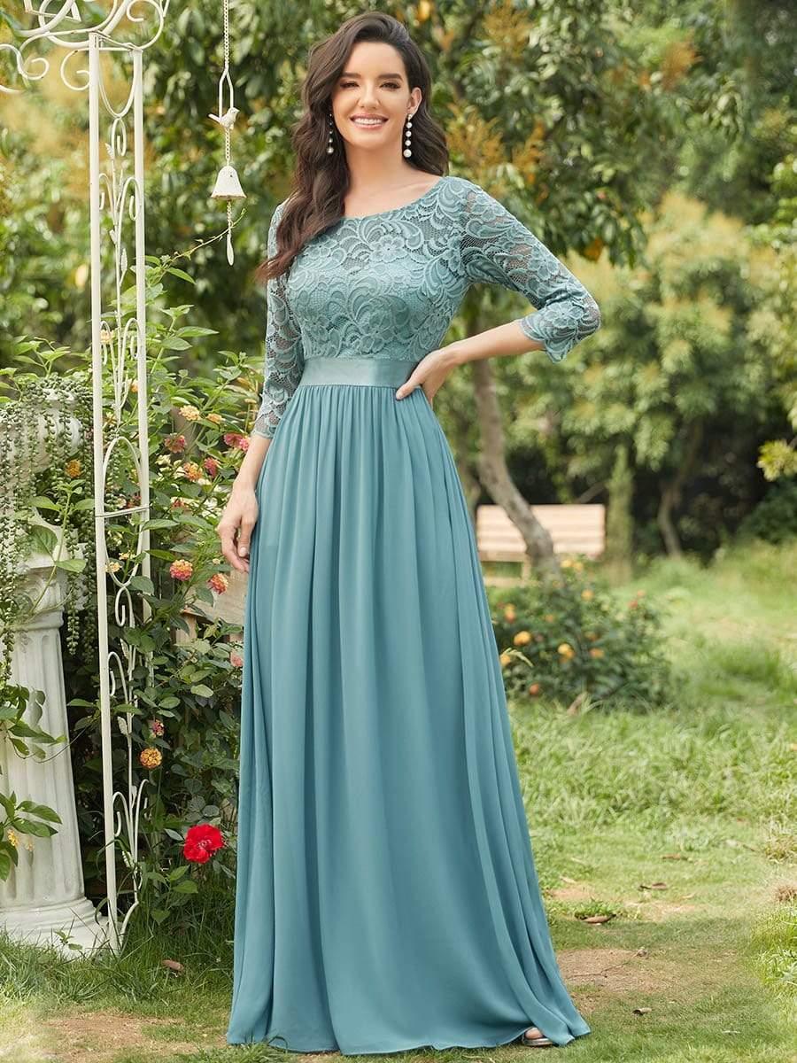 ever FAUN|Elegant Round Neck A Line See-Through Lace Bridesmaid Dress - Image 34