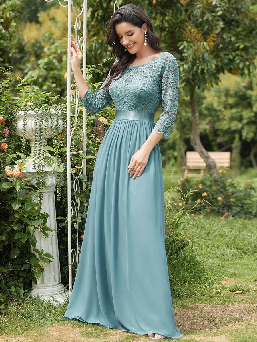 ever FAUN|Elegant Round Neck A Line See-Through Lace Bridesmaid Dress - Image 36