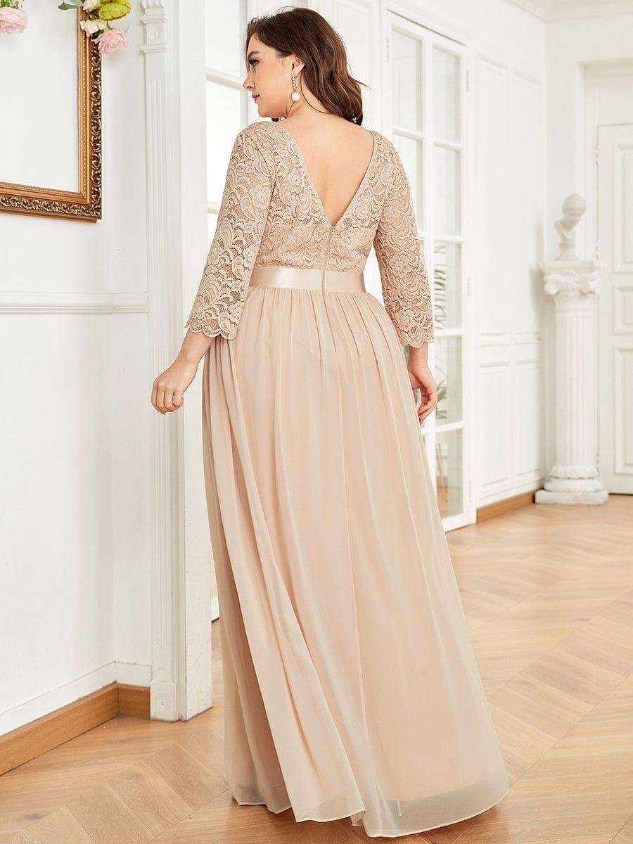 ever FAUN|Elegant Round Neck A Line See-Through Lace Bridesmaid Dress - Image 45