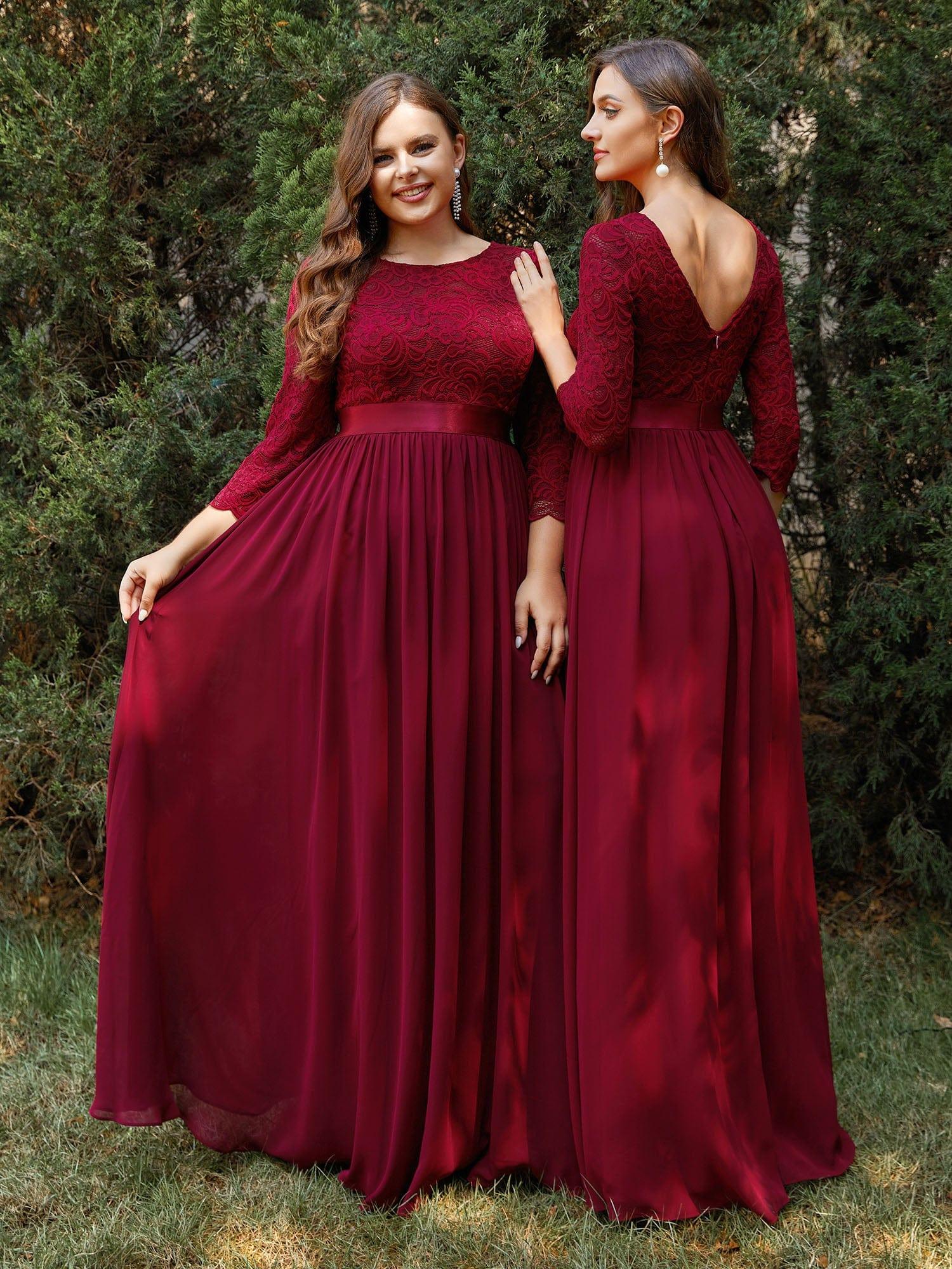ever FAUN|Elegant Round Neck A Line See-Through Lace Bridesmaid Dress - Image 5