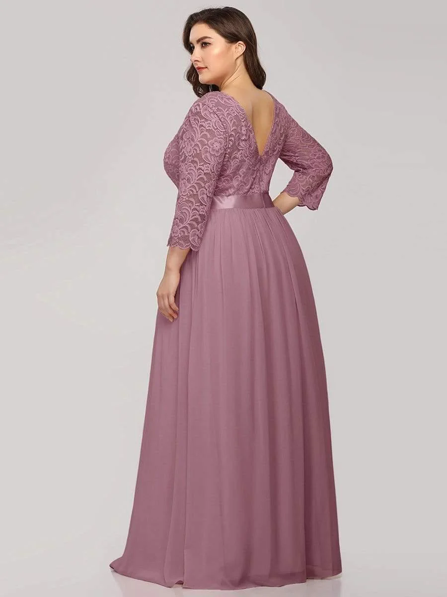 ever FAUN|Elegant Round Neck A Line See-Through Lace Bridesmaid Dress - Image 59