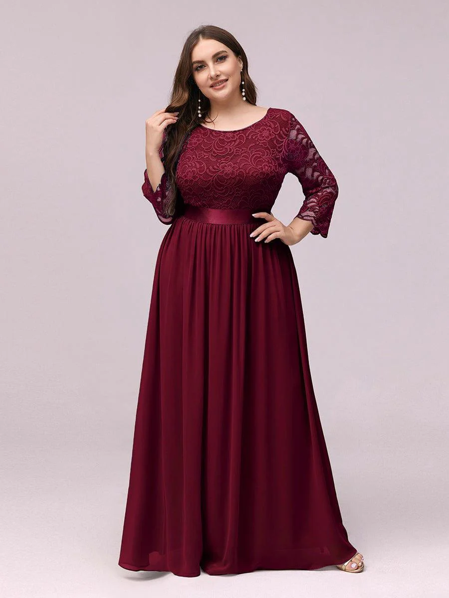 ever FAUN|Elegant Round Neck A Line See-Through Lace Bridesmaid Dress - Image 6
