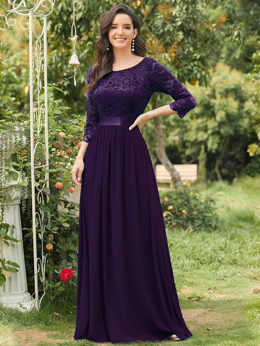 ever FAUN|Elegant Round Neck A Line See-Through Lace Bridesmaid Dress - Image 68