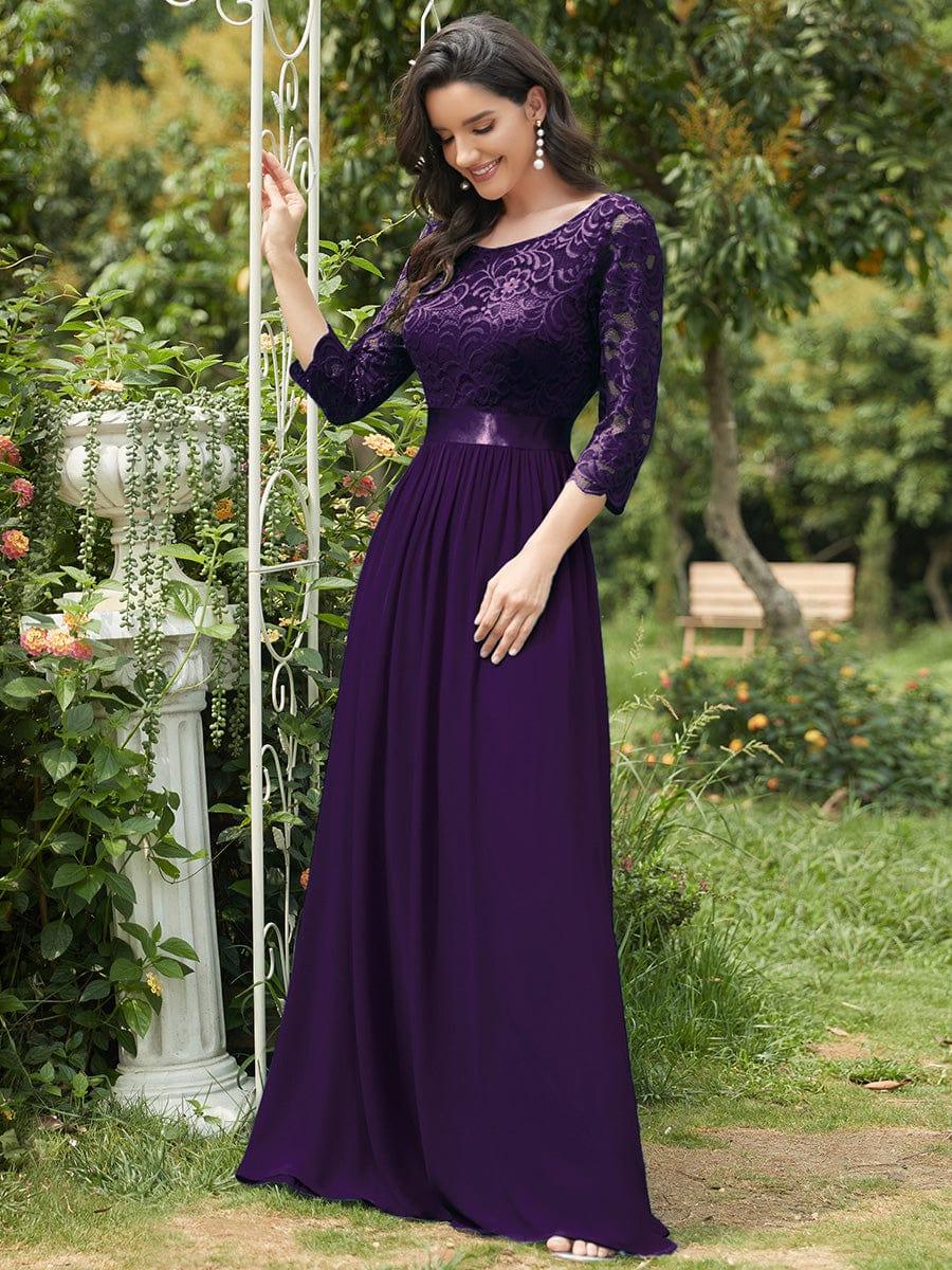 ever FAUN|Elegant Round Neck A Line See-Through Lace Bridesmaid Dress - Image 70