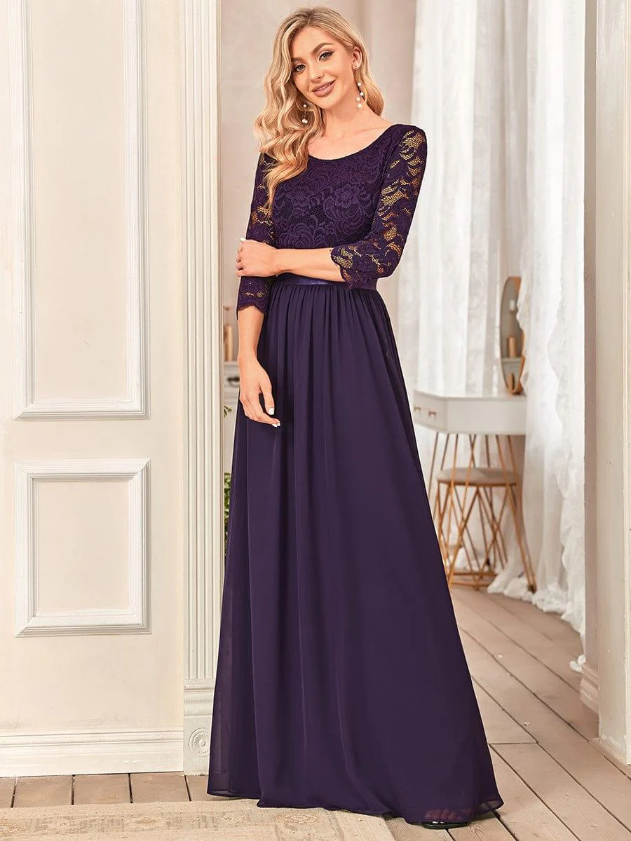 ever FAUN|Elegant Round Neck A Line See-Through Lace Bridesmaid Dress - Image 72