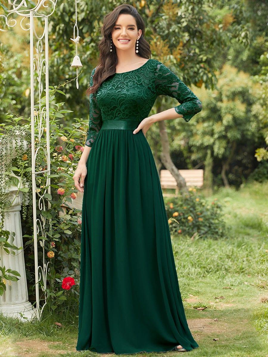 ever FAUN|Elegant Round Neck A Line See-Through Lace Bridesmaid Dress - Image 77