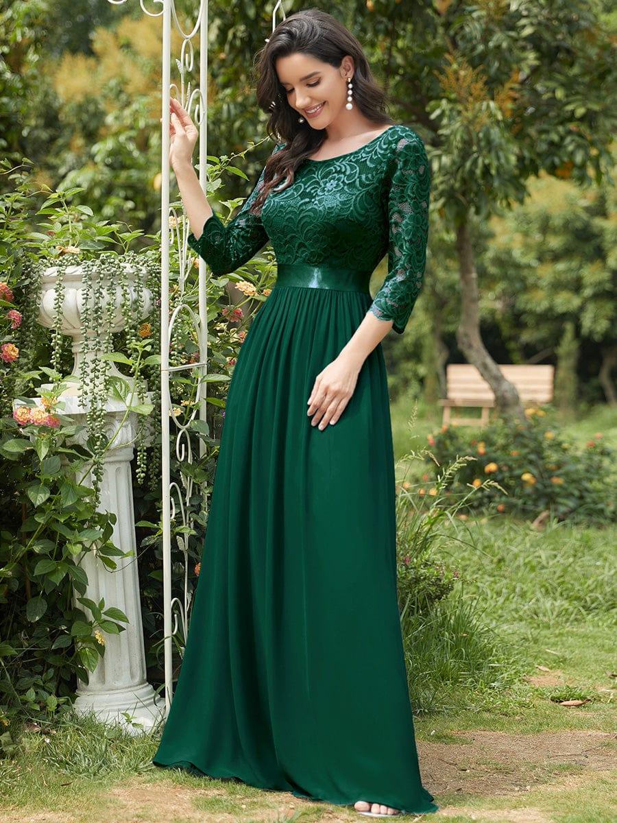 ever FAUN|Elegant Round Neck A Line See-Through Lace Bridesmaid Dress - Image 79