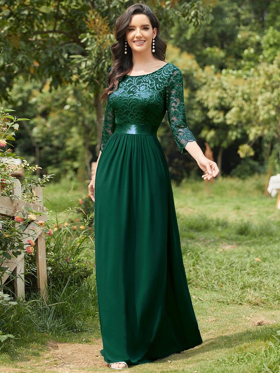 ever FAUN|Elegant Round Neck A Line See-Through Lace Bridesmaid Dress - Image 80