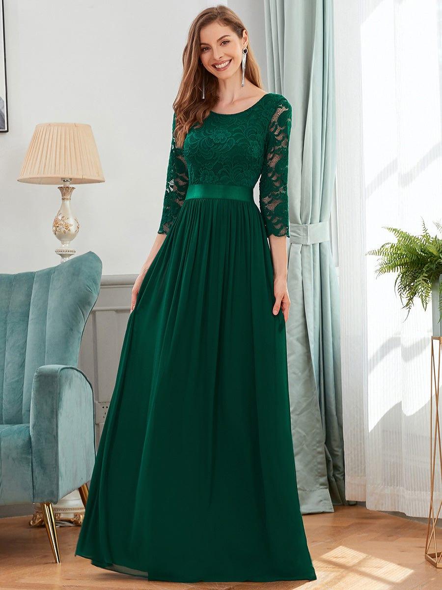 ever FAUN|Elegant Round Neck A Line See-Through Lace Bridesmaid Dress - Image 81