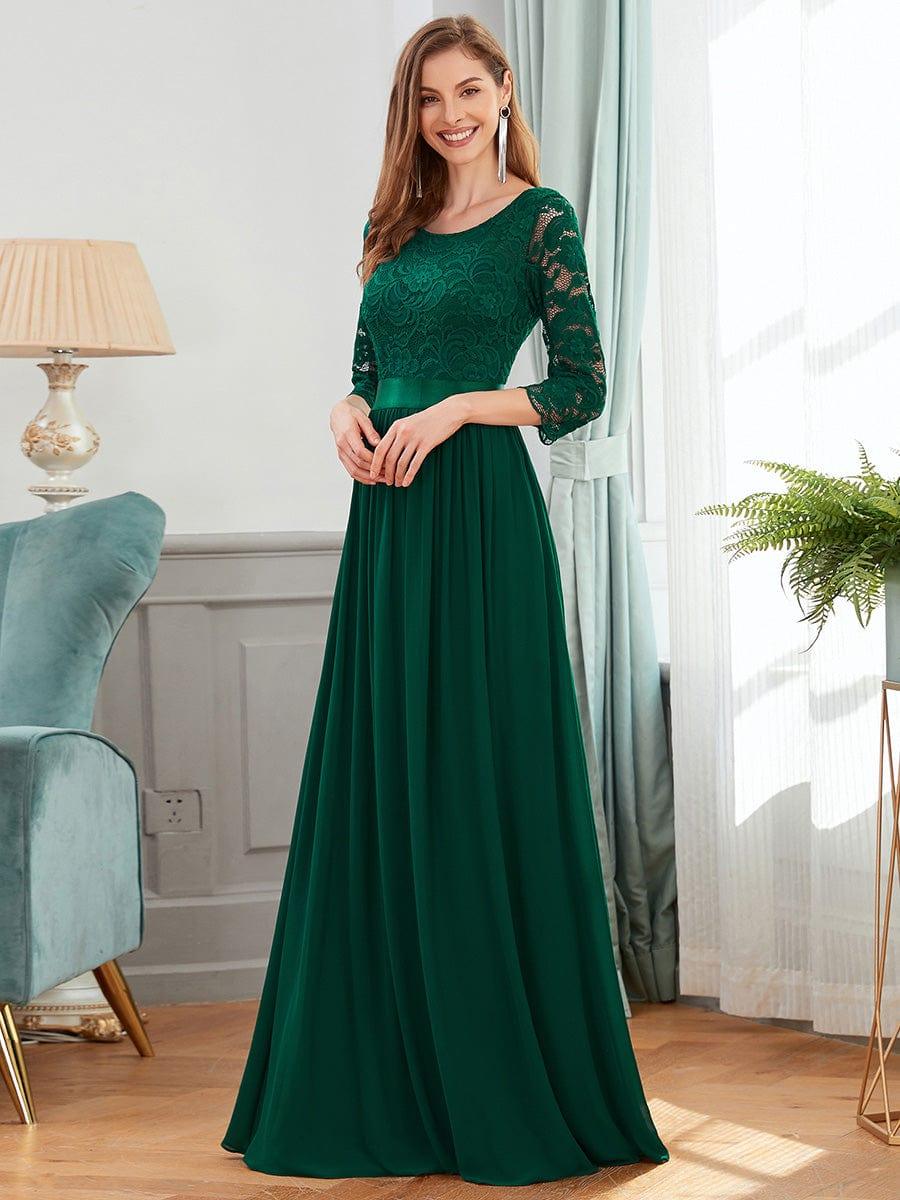 ever FAUN|Elegant Round Neck A Line See-Through Lace Bridesmaid Dress - Image 82