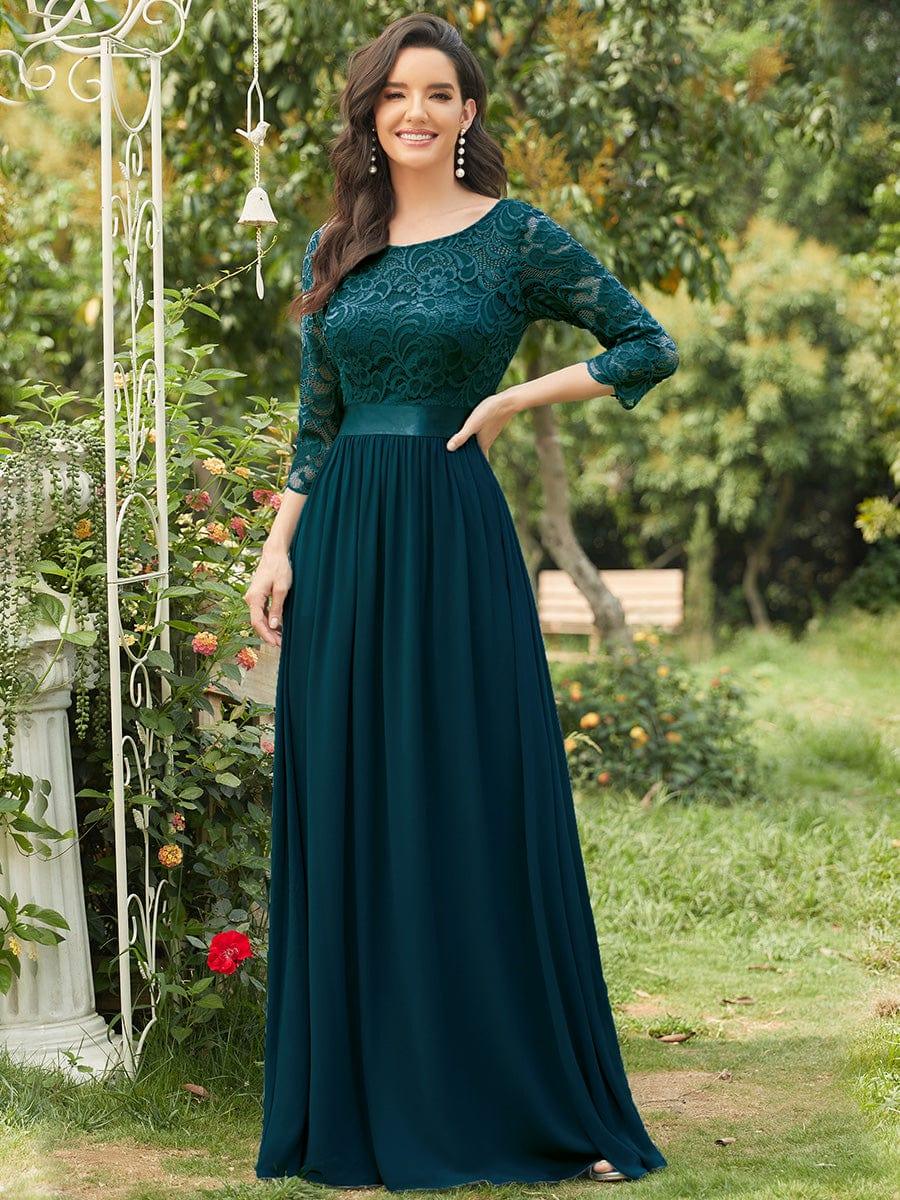 ever FAUN|Elegant Round Neck A Line See-Through Lace Bridesmaid Dress - Image 90