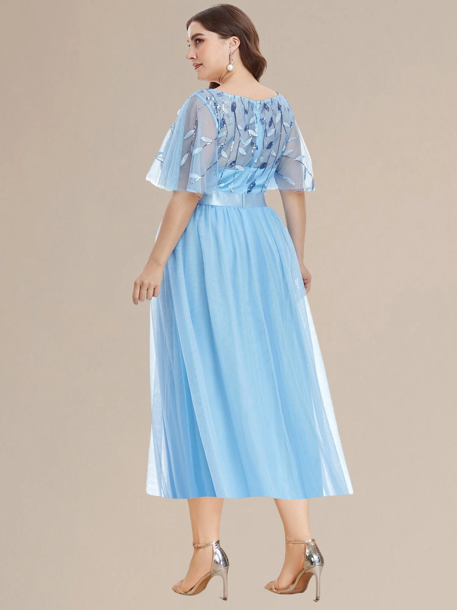 ever TAYLOR|Designer Sequin Leaf Midi Wedding Guest Dress - Image 57