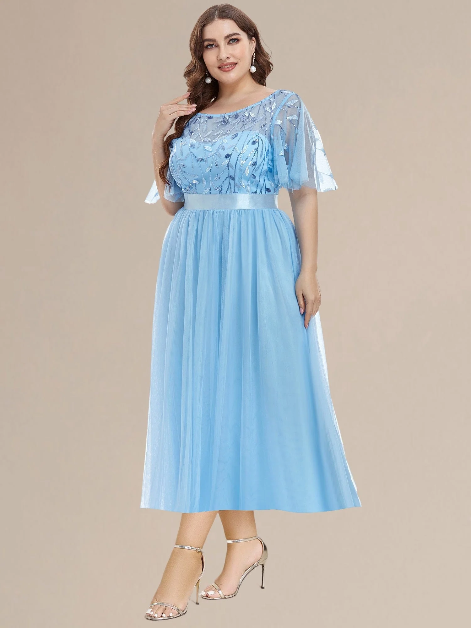 ever TAYLOR|Designer Sequin Leaf Midi Wedding Guest Dress - Image 59