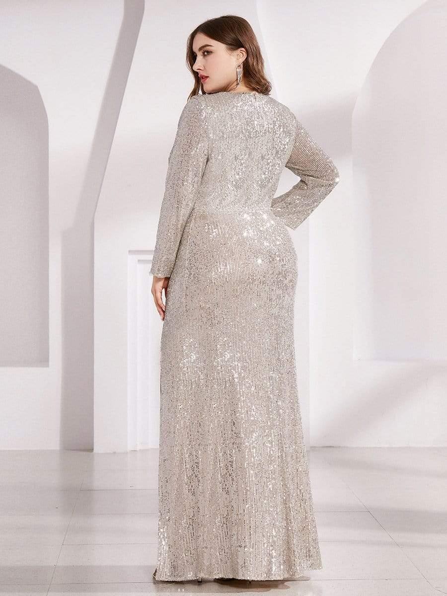 ever NYX|Shiny V Neck Sequin Evening Party Dress with Long Sleeve - Image 23