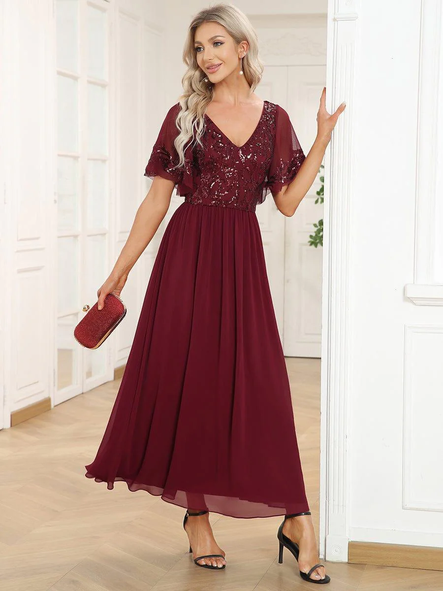 ever HAZEL|Short Sleeve V-Neck Sequin Chiffon A-Line Mother of the Bride Dress - Image 23