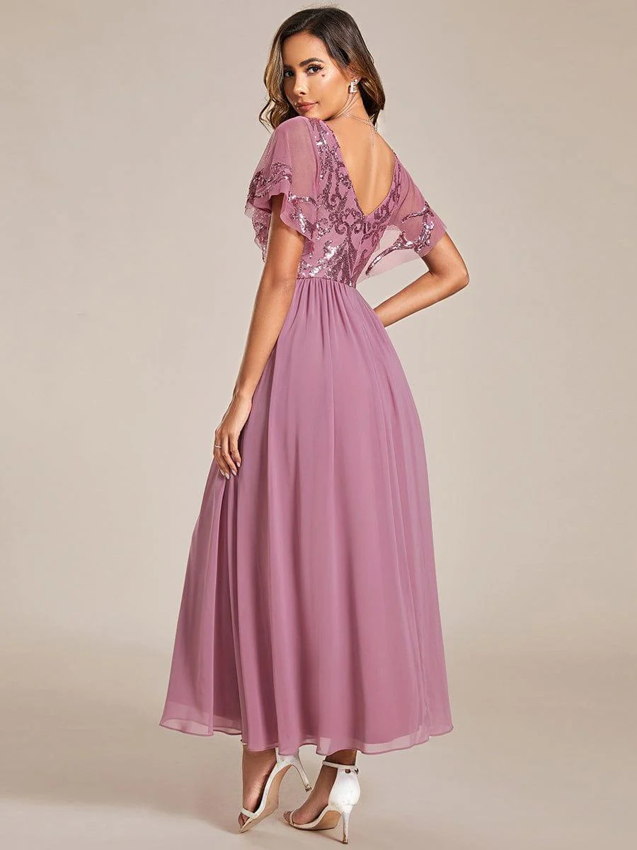 ever HAZEL|Short Sleeve V-Neck Sequin Chiffon A-Line Mother of the Bride Dress - Image 28