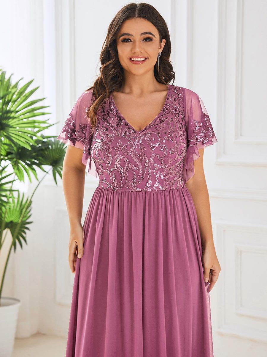 ever HAZEL|Short Sleeve V-Neck Sequin Chiffon A-Line Mother of the Bride Dress - Image 34