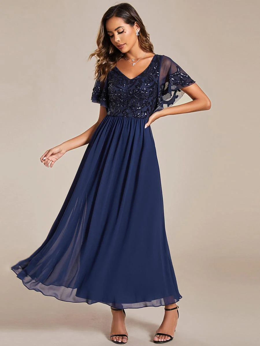 ever HAZEL|Short Sleeve V-Neck Sequin Chiffon A-Line Mother of the Bride Dress - Image 4