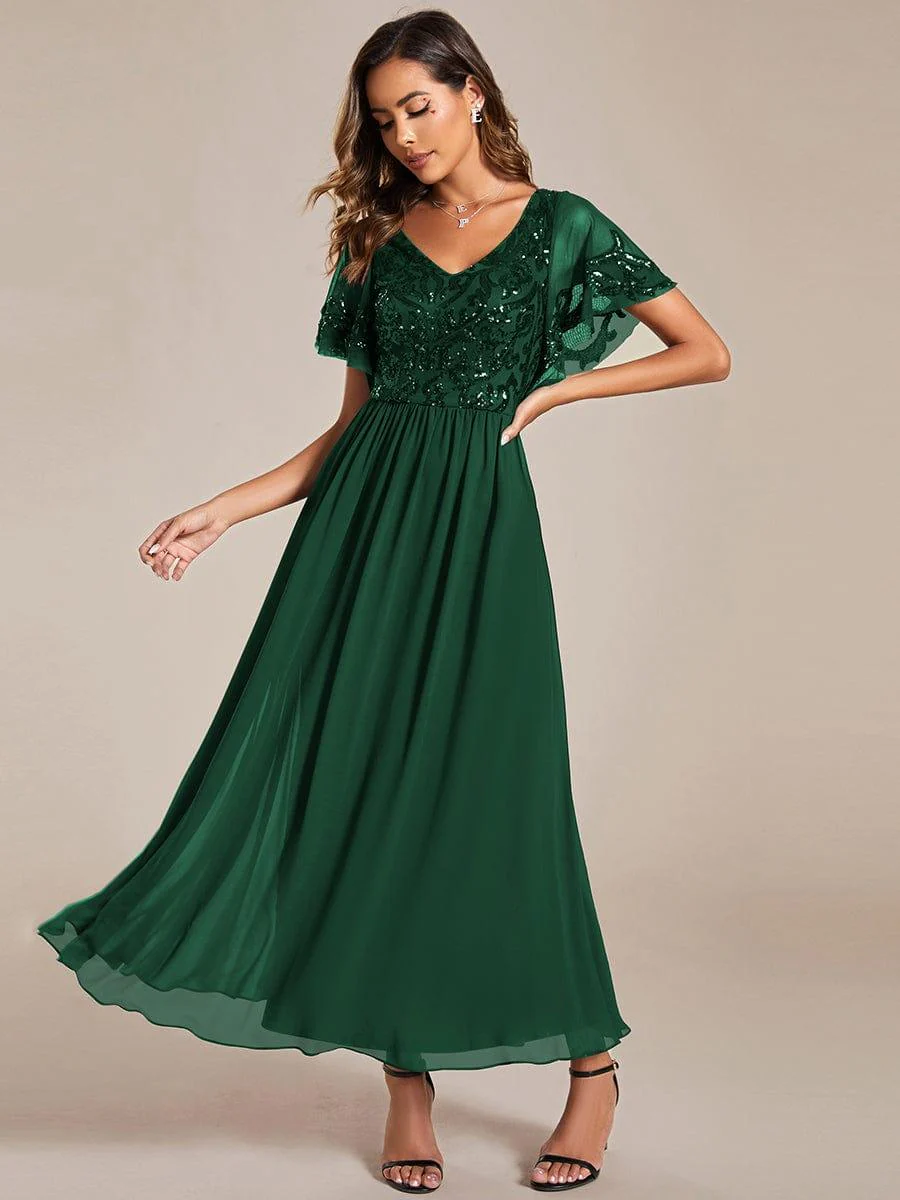 ever HAZEL|Short Sleeve V-Neck Sequin Chiffon A-Line Mother of the Bride Dress - Image 46