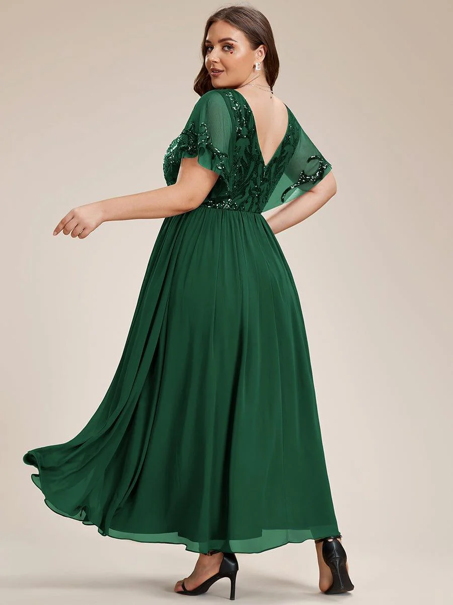 ever HAZEL|Short Sleeve V-Neck Sequin Chiffon A-Line Mother of the Bride Dress - Image 49