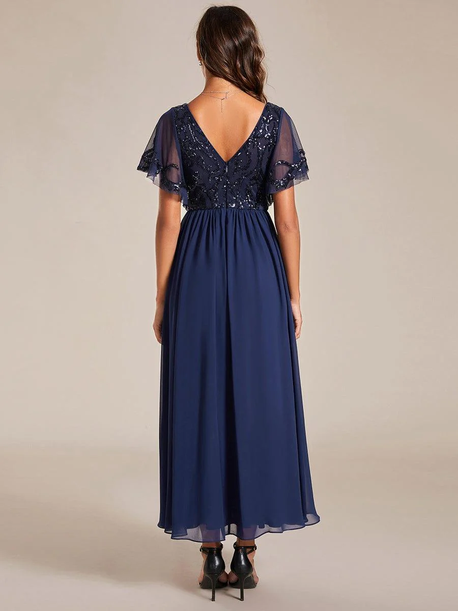 ever HAZEL|Short Sleeve V-Neck Sequin Chiffon A-Line Mother of the Bride Dress - Image 5