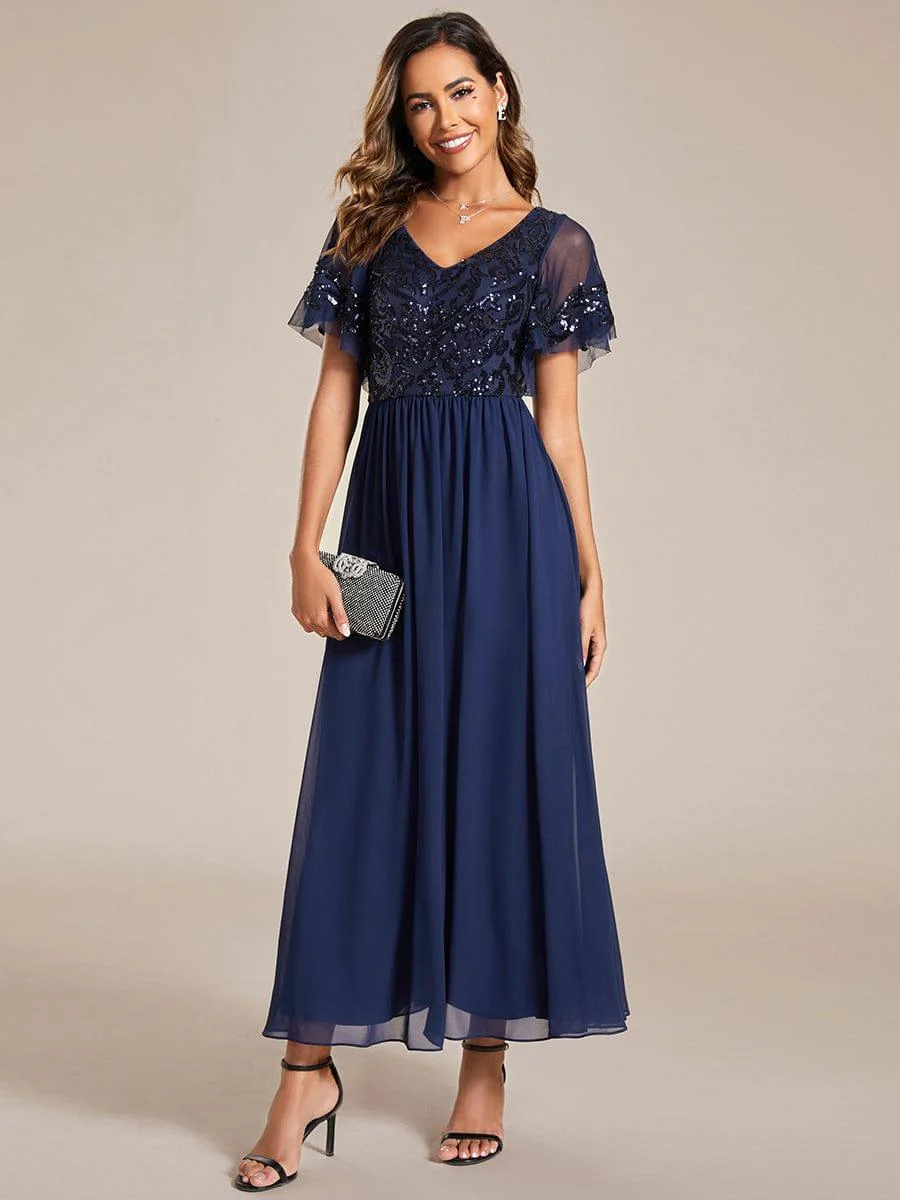 ever HAZEL|Short Sleeve V-Neck Sequin Chiffon A-Line Mother of the Bride Dress - Image 8