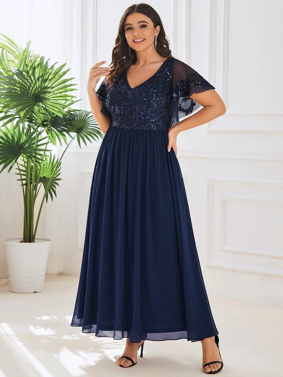 ever HAZEL|Short Sleeve V-Neck Sequin Chiffon A-Line Mother of the Bride Dress - Image 9