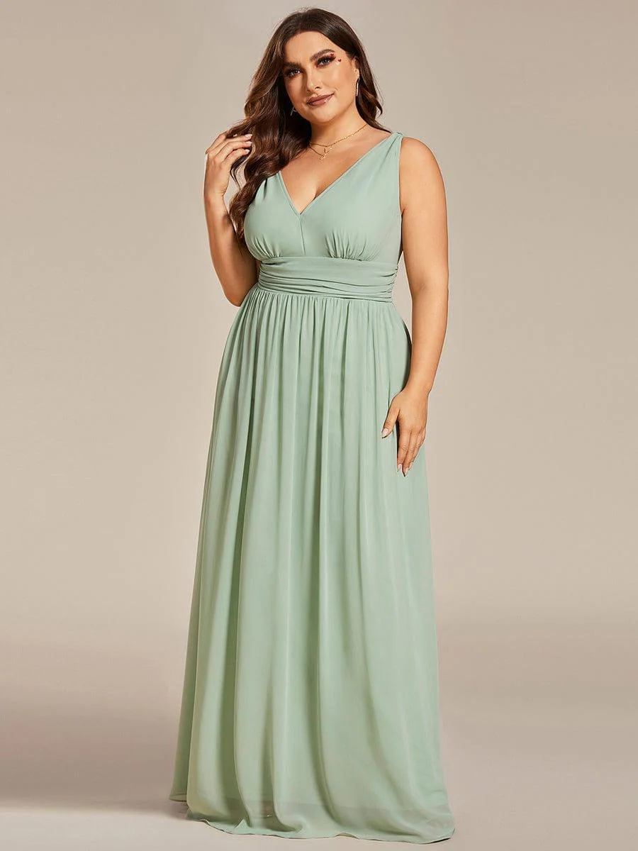 ever HUSH|V Neck Sleeveless Pleated Chiffon Evening Dress - Image 100
