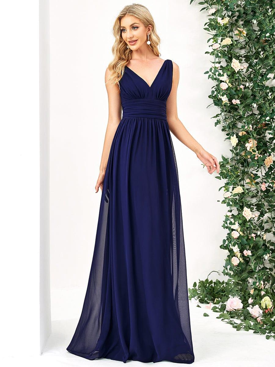 ever HUSH|V Neck Sleeveless Pleated Chiffon Evening Dress - Image 105