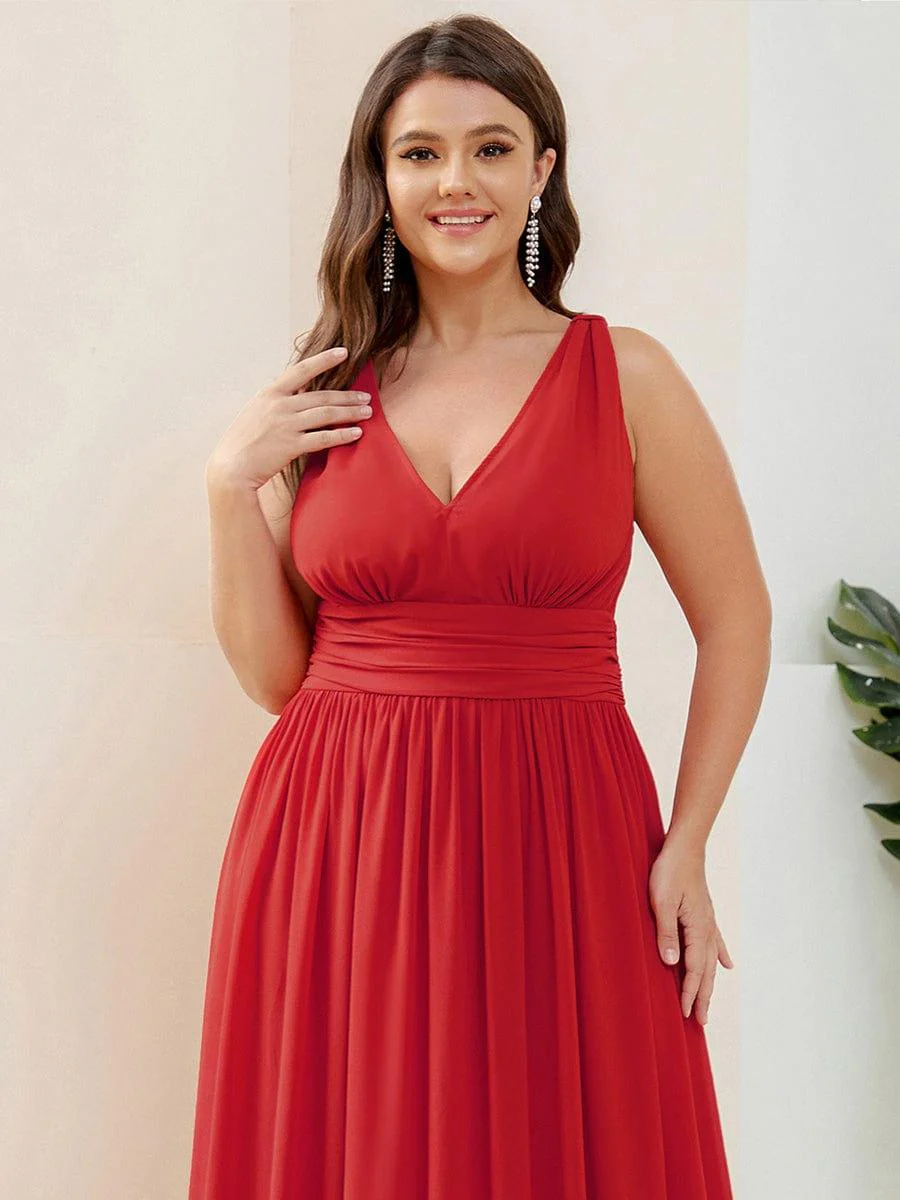 ever HUSH|V Neck Sleeveless Pleated Chiffon Evening Dress - Image 116