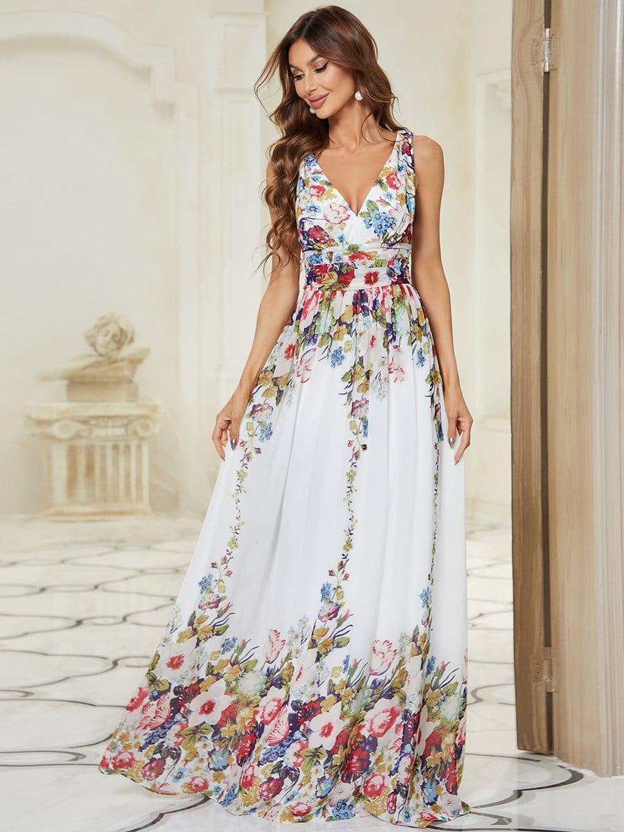 ever HUSH|V Neck Sleeveless Pleated Chiffon Evening Dress - Image 126