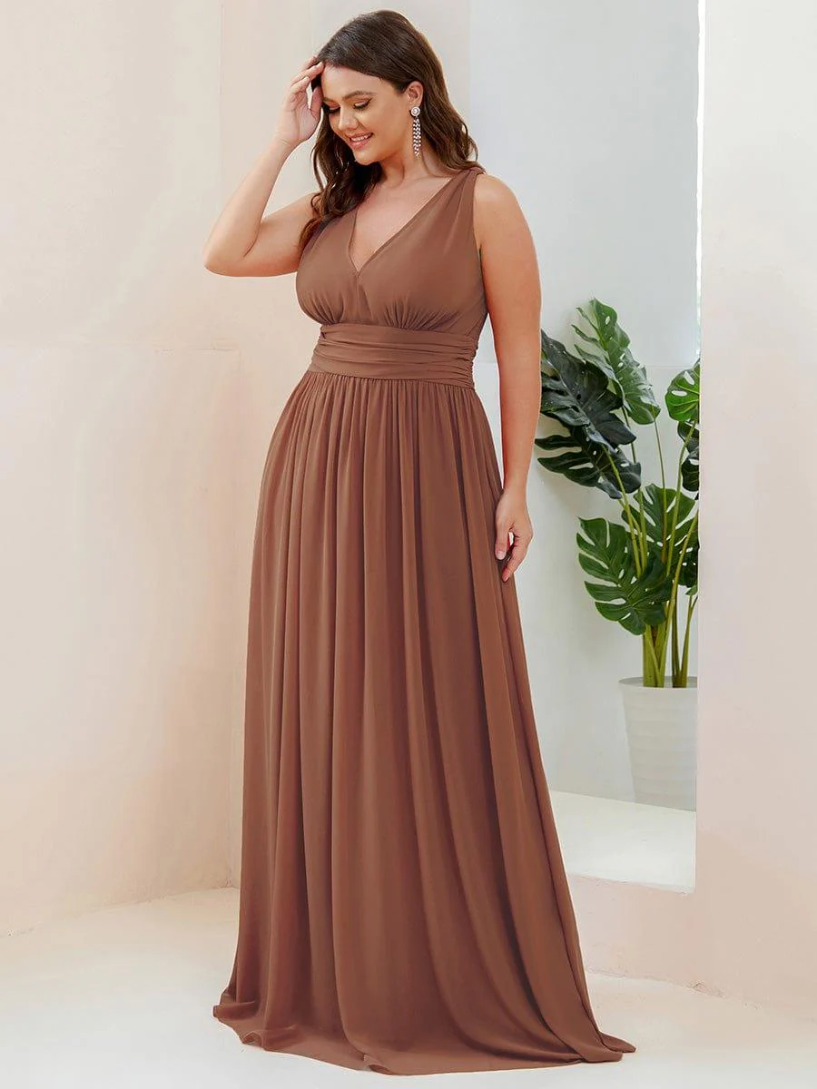 ever HUSH|V Neck Sleeveless Pleated Chiffon Evening Dress - Image 156