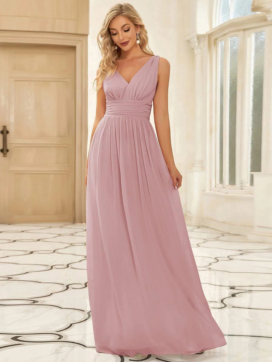 ever HUSH|V Neck Sleeveless Pleated Chiffon Evening Dress - Image 160